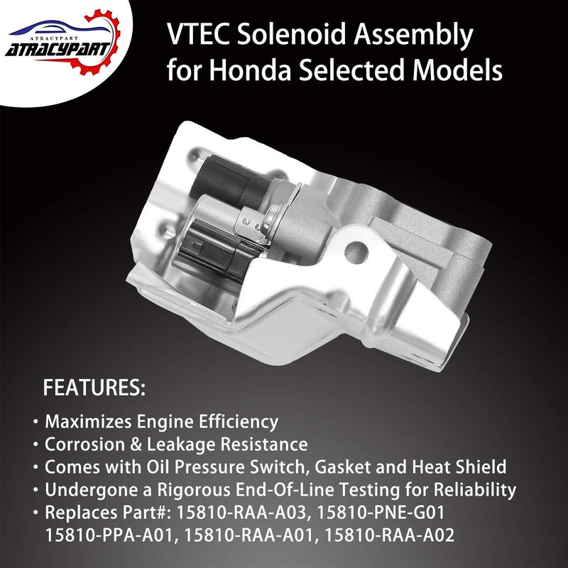 ATRACYPART VTEC Solenoid Spool Valve Assembly with Oil Pressure Switch and Gasket | for Honda Accord CRV CR-V Civic Si Element Acura RSX L4 2.4L | Replace# 15810-RAA-A03 15810-PNE-G01 15810-PPA-A01 15810-RAA-A01 - Image 2